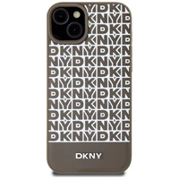 DKNY Ādas drukāts raksts metāla logotips Magnētiskais viedtālruņa apvalks iPhone 15 / 14 / 13 - brūna