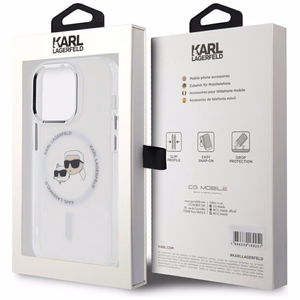 Karl Lagerfeld IML Metal Karl & Choupette Head MagSafe viedtālruņa apvalks iPhone 14 Pro - balts
