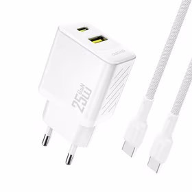 Dudao A26TCEU PD QC 25W GaN USB-A USB-C Wall Lādētājs with USB-C Kabelis - Balts