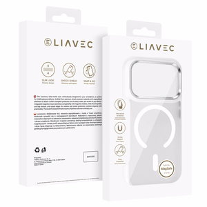 Liavec Cloudy maciņš ar metāla kameras rāmi priekš Iphone 17 Pro balts (kameras vadības poga)