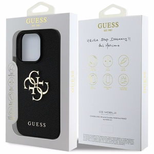 Guess graudainais lielais 4G logotips mazais klasiskā logotipa apvalks iPhone 16 Pro Max - melns