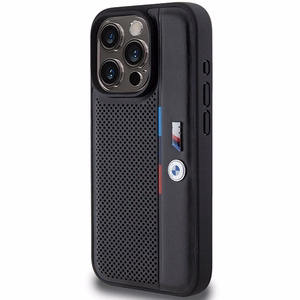 BMW perforēts trīskrāsu līnijas viedtālruņa apvalks iPhone 15 Pro - melns