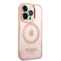 Guess GUHMP14LHTCMP iPhone 14 Pro 6.1" rozā/rozā cietais apvalks Zelta kontūra Caurspīdīgs Magnētiskais