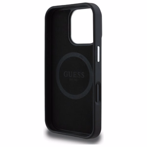Guess GUHMP16XPGTSPSK iPhone 16 Pro Max 6.3" melns/melns cietais apvalks Grained Triangle Magnētiskais