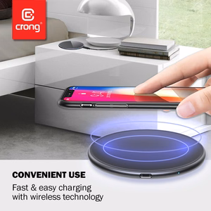 Crong PowerSpot Qi 15 W USB-C bezvadu lādētājs ar rūdīta stikla pārklājumu, ēnu melns