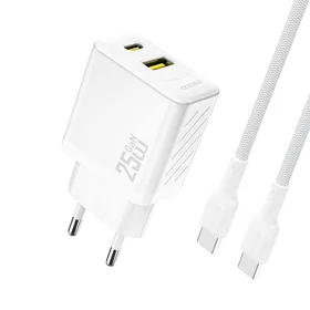 Dudao A26TCEU PD QC 25W GaN USB-A USB-C Wall Charger with USB-C Cable - White