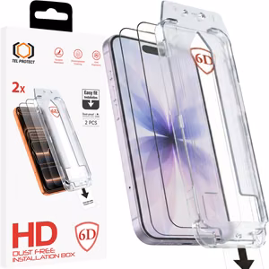 Tel Protect Dust-Free Easy Fit Full Glue 6D Tempered Glass for Iphone 16 Pro/17 black - 2 pieces
