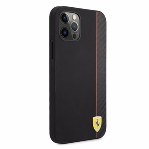 Ferrari FESAXHCP12LBK iPhone 12 Pro Max 6.7" melns/melns cietais viedtālruņa apvalks On Track Carbon Stripe