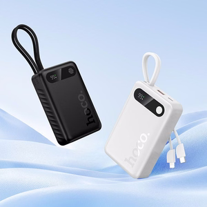 Portatīvais lādētājs Hoco 20000 mAh QC PD 2A 22,5W ar iebūvētiem kabeļiem USB C + Lightning J171A balts