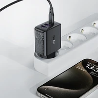 Acefast A57 PD 35W GaN lādētājs 2 x USB-A + USB-C ar 3 pieslēgvietām - melns