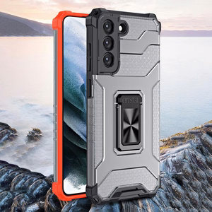 Crystal gredzena apvalks bruņu hibrīda + magnētiskais turētājs Samsung Galaxy S22 + (S22 Plus) sarkans