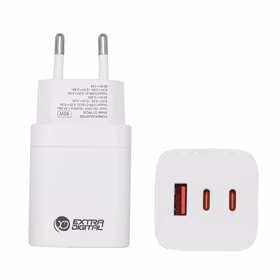 Lādētājs EXTRA DIGITAL GaN 2x USB Type-C, USB Type-A: 65W, PPS