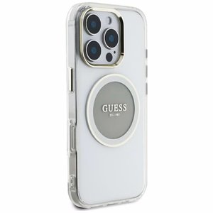 Guess IML Metal Colored Circle Classic Logo Magnētiskais viedtālruņa apvalks iPhone 16 Pro Max - pelēks