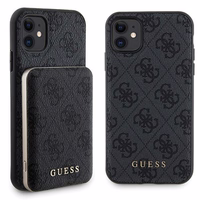 Guess 4G Metal Logo viedtālruņa apvalks komplekts iPhone 11 + 5000mAh Magnētiskā portatīvais lādētājs - melna