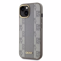 DKNY Ādas rūtainais mono raksts Magnētiskais viedtālruņa apvalks iPhone 14 - bēša