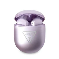 Guess GUTWST82TRU TWS Bluetooth austiņas + violeta/volileta trīsstūra logotipa dokstacija