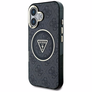 Guess IML Metal Glitter 4G Circle Triangle magnētiskais viedtālruņa apvalks iPhone 16 - melns