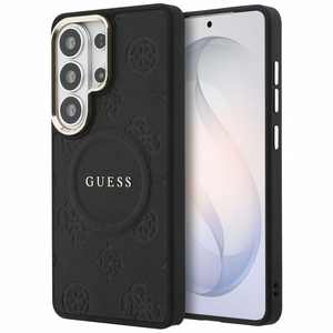 Guess Saffiano Peony Embossed Ring MagSafe maciņš Samsung Galaxy S26 Ultra melns