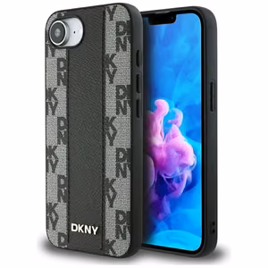 DKNY ādas rūtainais mono raksts Magnētiskais iPhone 16e viedtālruņa apvalks - melns