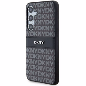 DKNY ādas Mono Stripe un Metal Logo viedtālruņa apvalks Samsung Galaxy S24 - melns