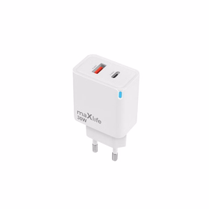 Maxlife MXTC-09-30AC GaN PD QC lādētājs 1x USB-C 1x USB 30W balts
