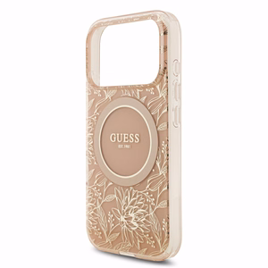 Guess IML Flowers Allover Strap MagSafe maciņš Apple iPhone 18 Pro Max, rozā
