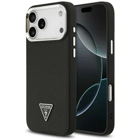 Guess Graudains Trīsstūra logotips Magnētiskais apvalks viedtālrunim iPhone 17 Pro - melns