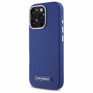Karl Lagerfeld FW Metal Plate Magnētiskais viedtālruņa apvalks iPhone 16 Pro Max - zils
