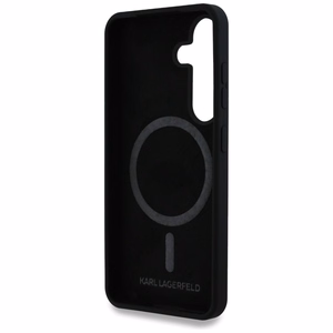 Karl Lagerfeld silikona viedtālruņa apvalks Double Heads un Circle MagSafe Samsung Galaxy S25 melns