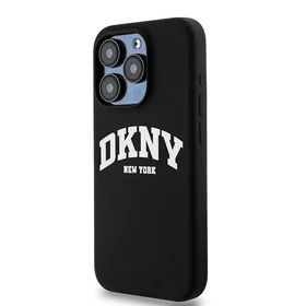 DKNY Šķidrs silikona balts drukāts logotips magnētiskais viedtālruņa apvalks iPhone 13 Pro / 13 - melns