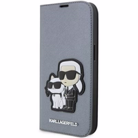 Karl Lagerfeld KLBKP14XSANKCPG iPhone 14 Pro Max 6.7" Viedtālruņa apvalks (m) - sudrabains (m) Saffiano Monogrāma Karl & Choupette