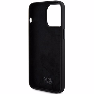 Karl Lagerfeld silikona Choupette Metal Pin viedtālruņa apvalks iPhone 15 Pro Max - melns