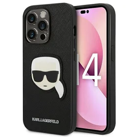Karl Lagerfeld Saffiano Karl's Head Patch viedtālruņa apvalks iPhone 14 Pro - melns