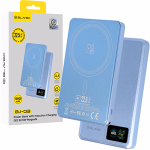 Blavec BJ-03 10000 mAh plāns magnētisks ārējais akumulators ar MagSafe, 13,5 mm, USB-C, 22,5 W, 3 vienā (PBBJ03-MC10LB) (krāsa: gaiši zila; alumīnija korpuss)