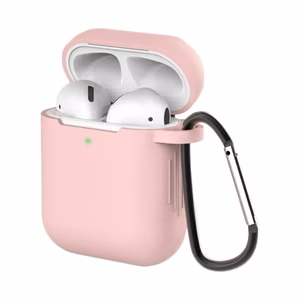 Apvalks AirPods 2 / AirPods 1 Silikona mīksts austiņu apvalks + Atslēgu piekariņš karabīnes piekariņš rozā (Apvalks D)