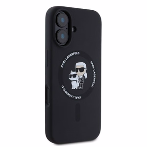 Karl Lagerfeld silikona viedtālruņa apvalks Karl&Choupette Heads Ring Magnētiskais iPhone 16 - melns
