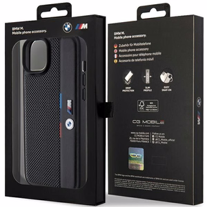 BMW perforēts trīskrāsu līnijas viedtālruņa apvalks iPhone 15 Plus / 14 Plus - melns