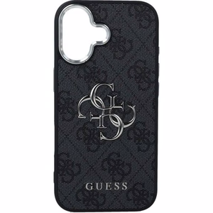 GUESS viedtālruņa apvalks IPHONE 17 GUHCP17SP4G4SMCK (4G PU ādas apvalks ar lielu 4G un klasisko logotipu un sudraba metāla kameras rāmi) melns