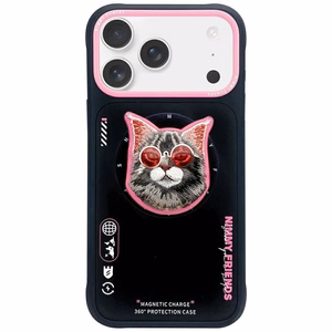 NIMMY чехол GLASSES COOL CAT совместимый с MagSafe для iPhone 17 Pro Max чёрно-розовый