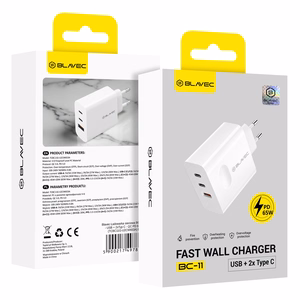 Blavec sienas lādētājs BC-11 GaN - USB + 2xType C - QC PD 65W 3A (TCBC11G-U2CW653A) balts