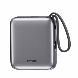 BWOO portatīvais lādētājs P74 22.5W 20000 mAh ar 2 iebūvētiem kabeļiem 1 x USB-C 1 x Lightning melna
