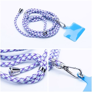 SWING (6mm) tālruņa siksniņa, tālruņa piekariņš ar regulējamu garumu / auklas garums 165 cm (maks. 82,5 cm cilpā) / uz pleca vai kakla – balts–violets