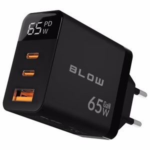 LCD sienas lādētājs USB ligzda + USB-Cx2 PD 65W GAN melns vatmetrs