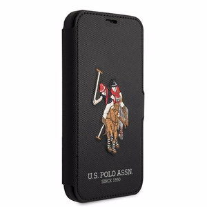 US Polo USFLBKP12SPUGFLBK iPhone 12 mini 5,4" melns grāmatas tipa viedtālruņa apvalks Polo Embroidery Collection