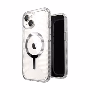 Speck GemShell Grip MagSafe vāciņš ierīcei iPhone 17e / 16e / 15 / 14 / 13, caurspīdīgs, ar hroma apdari