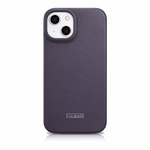 iCarer CE Premium ādas folio viedtālruņa apvalks iPhone 14 Plus magnētiskais atveramais ādas folio apvalks MagSafe tumši violeta