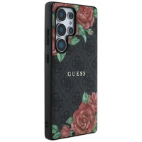Guess ādas 4G ziedu raksta metāla klasiskais logotips magnētiskais viedtālruņa apvalks Samsung Galaxy S25 Ultra - melns