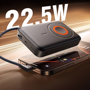 Joyroom JR-PBM02 22.5W 10000mAh portatīvais lādētājs 3in1 magnētiskais indukcijas saderīgs ar MagSafe ar iebūvētu kabeli - melna