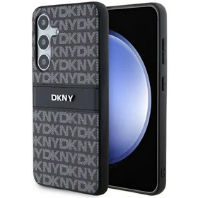 DKNY ādas Mono Stripe un Metal Logo viedtālruņa apvalks Samsung Galaxy S24 - melns