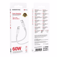 USB kabelis Borofone BX116 60W no USB-C uz USB-C 1.0m, balts